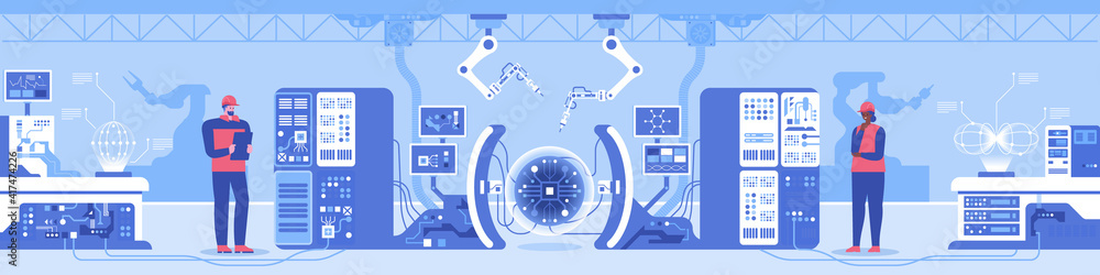 Poster modern automated production with robotic technology concept
