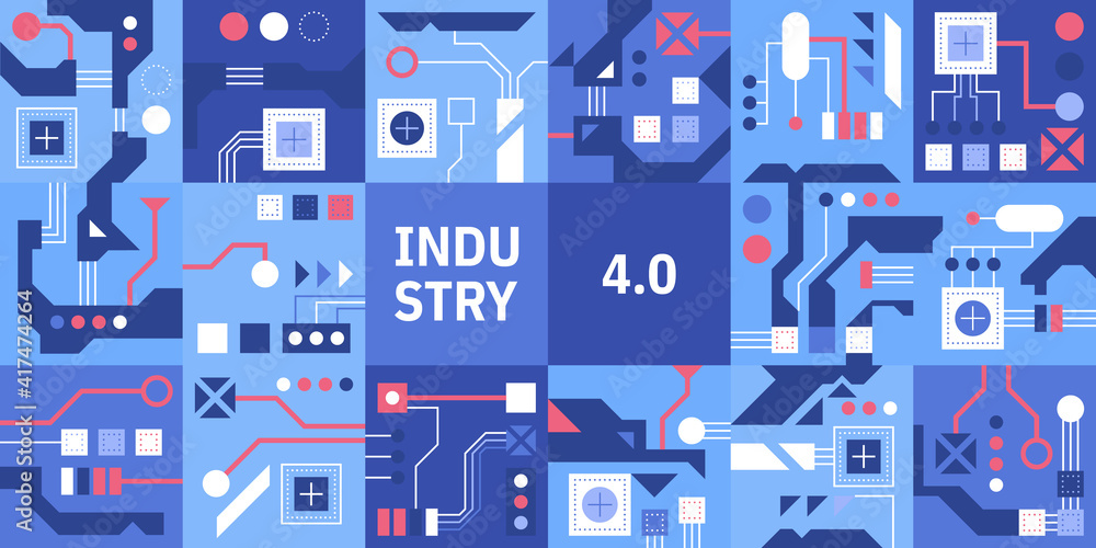 Aufkleber vector banner of industry 4.0 concept. abstract pattern with microcircuits