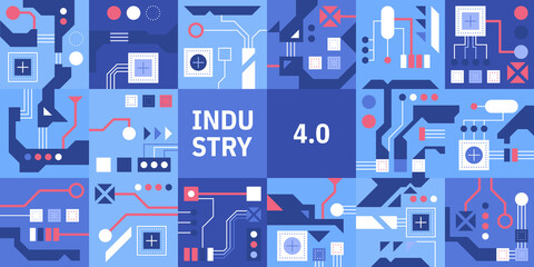 Vector banner of Industry 4.0 concept. Abstract pattern with microcircuits