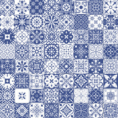 Set of tiles background in portuguese style. Mosaic pattern for ceramic in dutch, portuguese, spanish, italian style. - 417474471