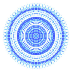 Creative blue points round symbol. Abstract symmetrical logo. Mosaic blue beads. Circle dots modern pixel floral art icon. Blue pattern ornament wheel decorative illustration eps10.