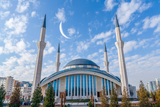 Ahmet Hamdi Akseki Mosque (Camii, cami) with blue sky background.