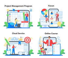 Fototapeta na wymiar Project management online service or platform set. Successful strategy