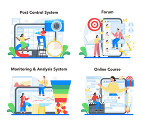 SMM online service or platform set. Social media marketing, advertising