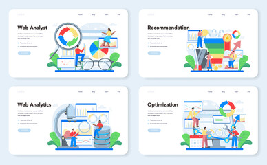 Website analyst web banner or landing page set. Web page improvement