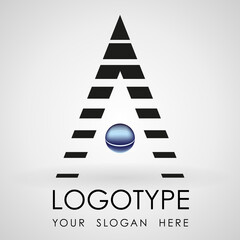 Abstract geometric trinagle lines with 3D sphere logo design vector icon. Trinagle logo design form letter A template. Isometric style, multipurpose corporation logo template.