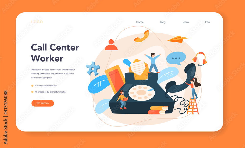 Poster call center or technical support web banner or landing page.