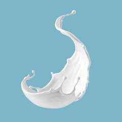 3d render, abstract white liquid, splashing milk, levitating dynamic creamy splash, clip art isolated on white background