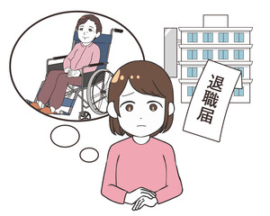 介護で退職するか悩む女性　高齢女性