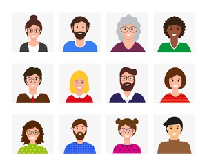 Fototapeta premium Smiling men and women avatars collection.