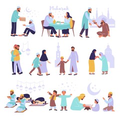 Fototapeta premium Ramadan Flat Icon Set