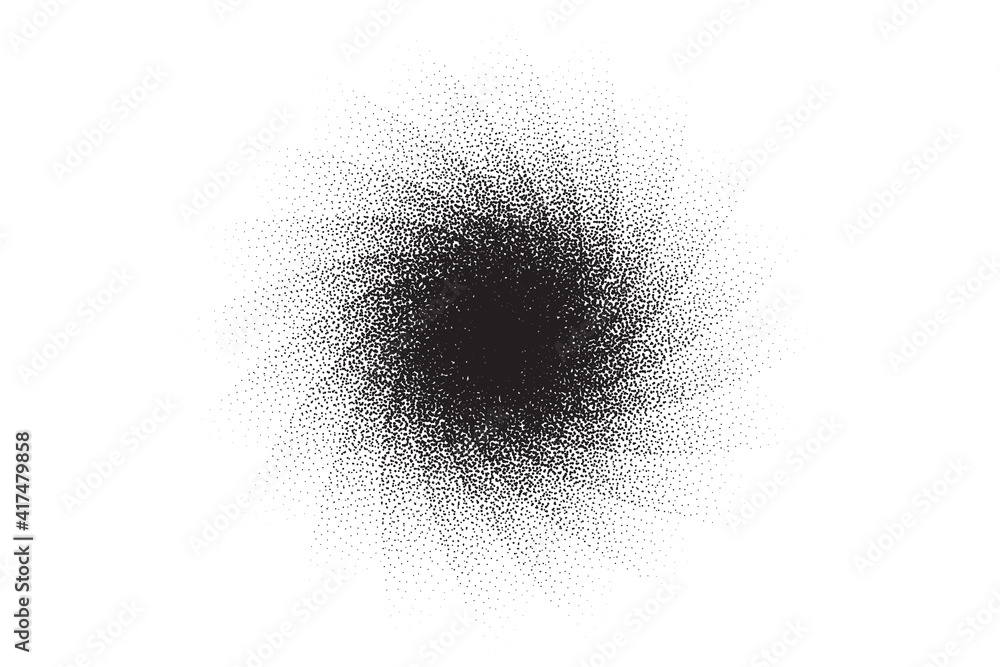 Poster dotwork swirl pattern vector background. sand grain effect. spiral noise stipple dots. abstract nois
