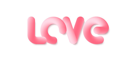 Love 3d line text. Vibrant gradient blended fluid love word. Smooth 3d line text for Valentine Day. Creative pink calligraphy concept. Abstract smooth form design. Vector illustration