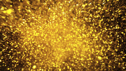 Abstract golden glitters on black background