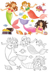 The little mermaid. Fairy tale. Coloring page. Coloring book. Illustration for children. Cute and funny cartoon characters