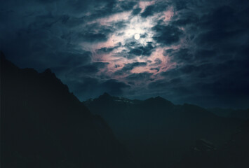 night with moon in the mountains