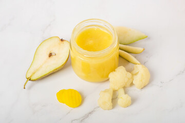 baby food in a jar, cauliflower-pear puree