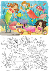 Obraz na płótnie Canvas The little mermaid. Fairy tale. Coloring page. Coloring book. Illustration for children. Cute and funny cartoon characters