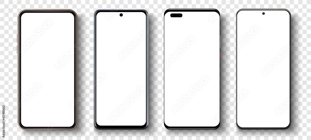 Poster Realistic phone mockup. Smartphone blank screen, phone mockup. Template for infographics or presentation UI, UX design interface. Cellphone frame with blank display