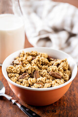 Breakfast cereal. Morning granola in bowl