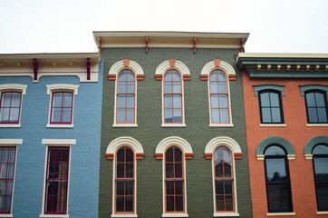 facade in blue green and orange