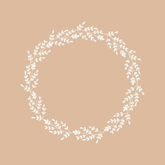 Hand drawn botanical floral laurel wreath from branches, sprigs. Logo design, wedding, engagement invitations. Vintage retro style frame for beauty bio concept