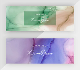 Brown, green and purple  alcohol ink horizontal banners for social media