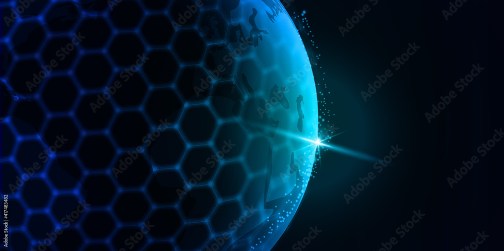 Poster round hexagonal globe futuristic abstract background technology with blue color