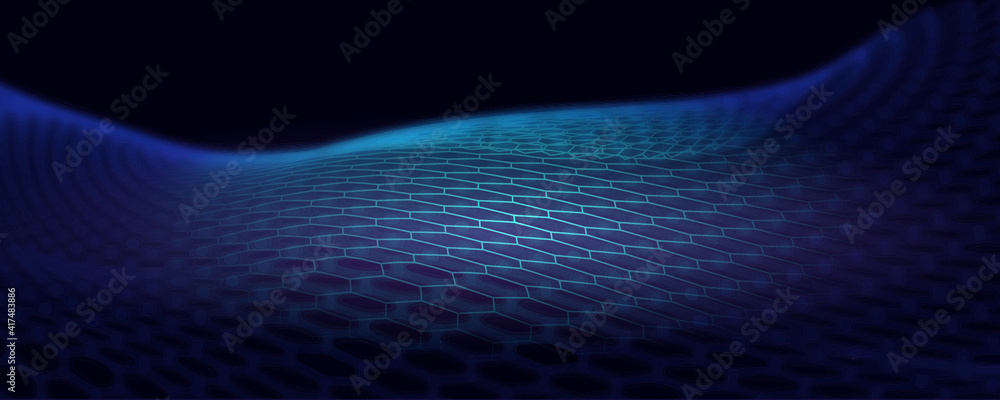 Poster digital hexagonal particles. futuristic wave. abstract technology background vector illustration