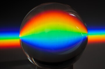 Broken light showing the spectrum of the light being bent by a spherical glass 
