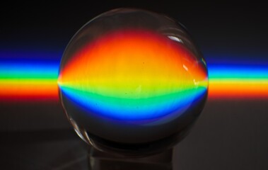 Broken light showing the spectrum of the light being bent by a spherical glass 
