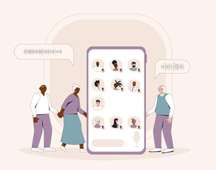 Online conference with different people. Social media networking app. Audio chat. Talking with friends with woice and phone.