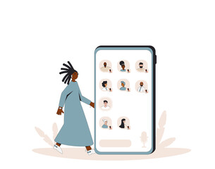 Online conference with different people. Social media networking app. Audio chat. Talking with friends with woice and phone.
