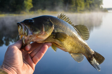 holding large mouth bass fresh out ow water