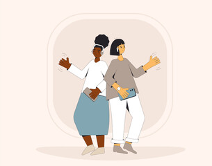Fototapeta premium Online conference with different people. Social media networking app. Audio chat. Talking with friends with woice and phone.