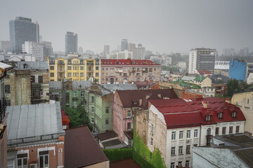 Aerial view of Kyiv buildings on a rainy day - Kiev, Ukraine