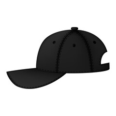 Black baseball cap. Realistic back front and side view white baseball cap isolated on white background vector illustration. Design template, vector eps10 illustration.