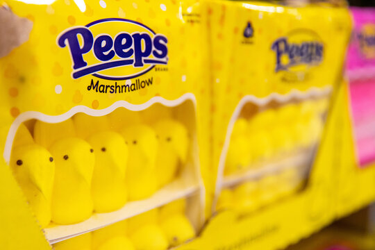February 27, 2021, Lynnwood, Washington, USA: General view of Peeps marshmallow packages for Easter holiday