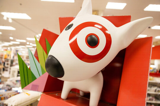 February 27, 2021, Lynnwood, Washington, USA: General view of Bullseye display in Target store. Bullseye is a Bull Terrier dog and the official mascot of Target Corporation. 