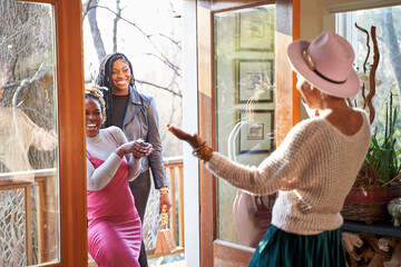 Friends gathering together for self care retreat at home