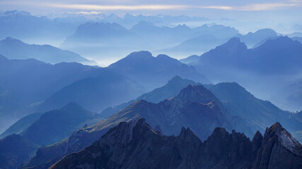 Great view from Säntis, the highest peak of Swiss Alpstein Massif