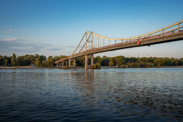 Dnieper River and Parkovy pedestrian bridge - Kiev, Ukraine