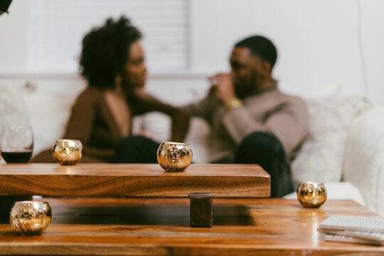 Intimate coversation, black couple at home