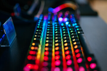 Multicolored backlight focus on windows keyboard. K