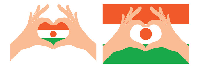Niger flag. Two hands in the form of a heart with flag of Niger 