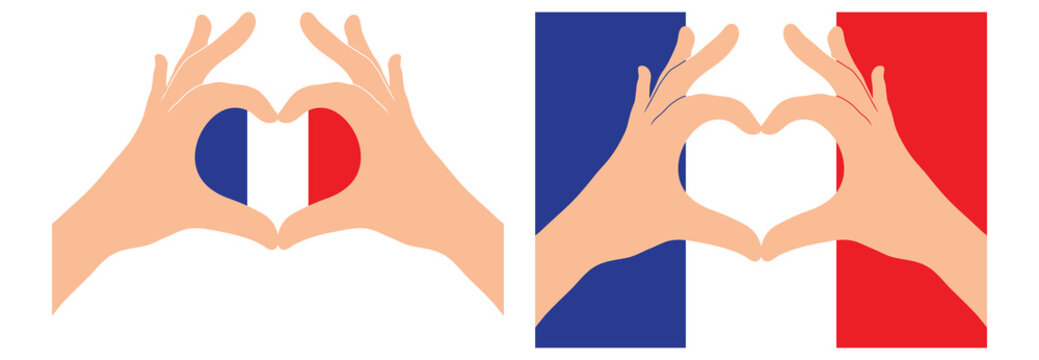 France flag. Two hands in the form of a heart with flag of Bulgaria