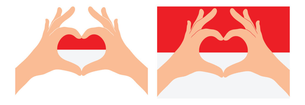 Indonesia flag. Two hands in the form of a heart with flag of Bulgaria