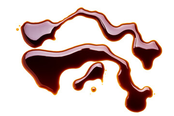 soy sauce drip isolated on a white background. soya sauce swirl cut out. above view. studio shot