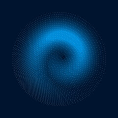 Abstract blue dots in circle on dark background
