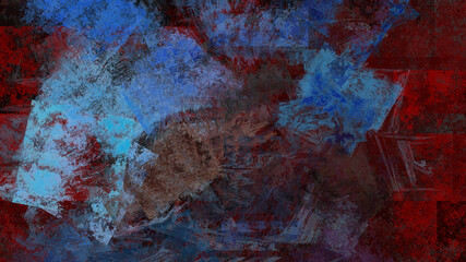 Abstract art work with blue and red splashes